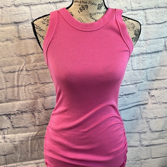 Michael Stars Fuchsia Ribbed Midi Dress Ruched Sides Size XS - Picture 2 of 6